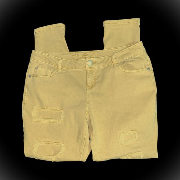 Sz.7/8*Rue 21*Yellow/Tan Denim Ripped-up Skinny Jeans - Picture 2 of 4